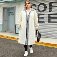 Пуговица Контрастный цвет Повседневный Плюс размеры пальто Shein
