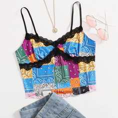 Топ-бретель с кружевной отделкой в полный узор Shein