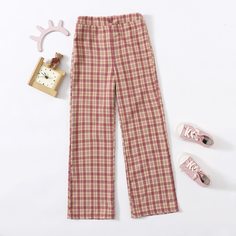 Широкие брюки в клетку для девочек Shein