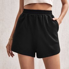 Карман Одноцветный Спортивный Шорты Shein