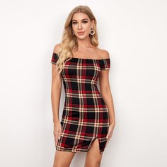 Разрез Клетка Повседневный Платье Shein
