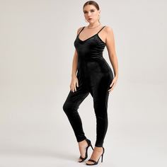 Бархатный комбинезон размера плюс с высокой талией Shein
