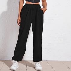 Вельветовые брюки с эластичной талией Shein
