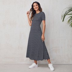 Платье в полоску с круглым вырезом Shein
