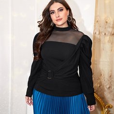 Застежка Одноцветный Элегантный Блузы размер плюс Shein