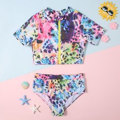 на молнии Принт Спортивный Купальники для девочек Shein