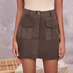 Однотонная юбка с карманом Shein