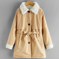 Пальто на бархатной подкладке с поясом для девочек Shein