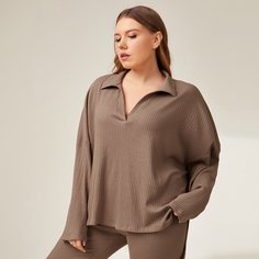 трикотажный Одноцветный Повседневный Футболка размера плюс Shein