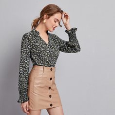 с оборками цветочный Бохо Блузы Shein