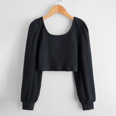 Вязаная короткая футболка в рубчик для девочек Shein