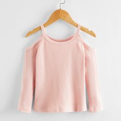 с разрезом Одноцветный Повседневный Футболки для маленьких девочек Shein