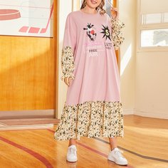 С оборками Карикатура Повседневный Платья размер плюс Shein