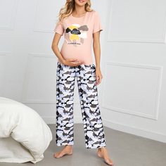 Принт космос милый Домашняя одежда для беременных Shein