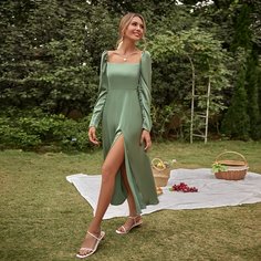 на молнии Одноцветный Бохо Платье Shein