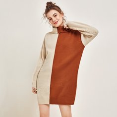 Контрастный цвет Повседневный Платья-свитеры Shein