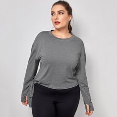Асимметричный Одноцветный Спортивные топы размера плюс Shein
