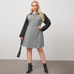 Пуговица Контрастный цвет Элегантный Платья размер плюс Shein