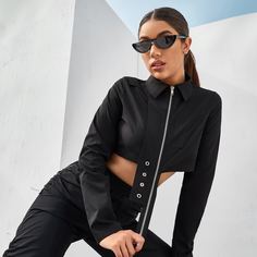 Застежка Одноцветный Повседневный Блузы Shein