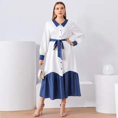 С оборками Контрастный цвет Повседневный Платья размер плюс Shein