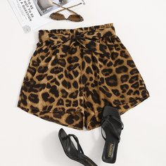 Пояс Леопардовый Повседневный Шорты Shein