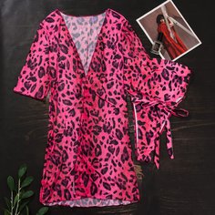 2 пакета слитный купальник и кимоно с леопардовым принтом Shein