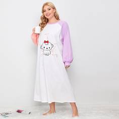 Пижама большого размера с цветными блоками и рукавами реглан с мультяшным рисунком и буквами Shein