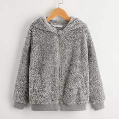 на молнии Одноцветный Повседневный Куртки для мальчиков Shein