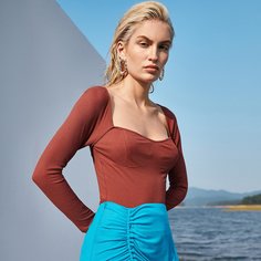 трикотажный Одноцветный Повседневный Футболки Shein