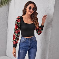 Кроп топ с цветочным принтом Shein