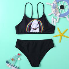 Мультяшный принт милый Купальники для девочек Shein