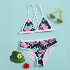 крест на крест Цветочный Бохо Купальники для девочек Shein