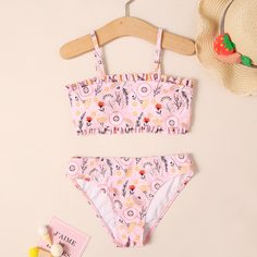Оборка Цветочный милый Купальники для девочек Shein