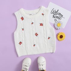 Жилет-свитер с цветочной вышивкой для девочек Shein