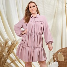 С оборками Одноцветный Повседневный Платья размер плюс Shein