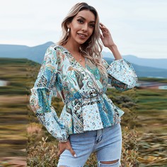 Оборка Этнический Бохо Блузы Shein