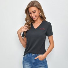 Футболка с текстовой вышивкой Shein