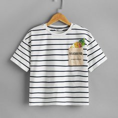 Футболка в полоску с текстовым принтом для мальчиков Shein