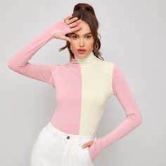 Волнистый край Контрастный цвет Повседневный Футболки Shein