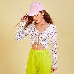 трикотажный цветочный Бохо Женские топы Shein
