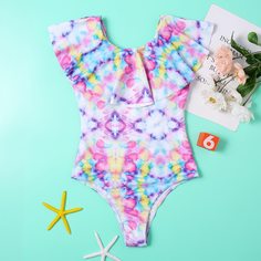 Преувеличенное кружево тай дай Бохо Купальники для девочек Shein