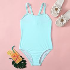 Слитный купальник в горошек для девочек Shein