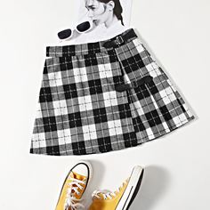 на молнии в клетку Институтский Юбки Shein