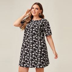 Цветочный Повседневный Платья размер плюс Shein