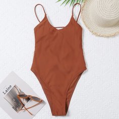 Однотонный слитный купальник Shein