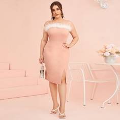 Платье без бретелек размера плюс с разрезом Shein