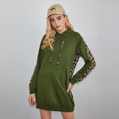 Платье-свитшот с леопардовым принтом и капюшоном Shein
