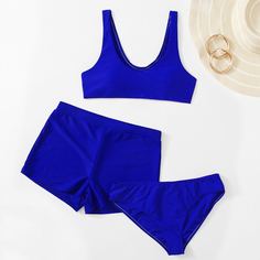 3 пакета однотонное бикини и шорты Shein
