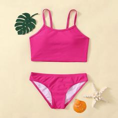 Одноцветный Повседневный Купальники для девочек Shein