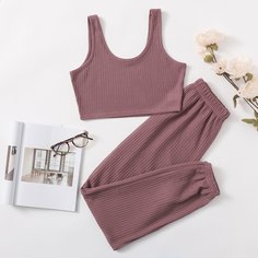 Одноцветный Повседневный Повседневный костюм Shein